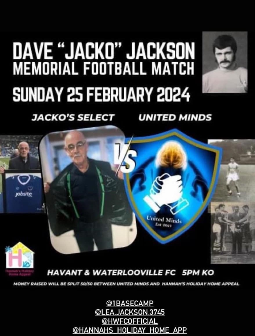 Dave “Jacko” Jackson Memorial Football Match Sunday 25th Feb 2024